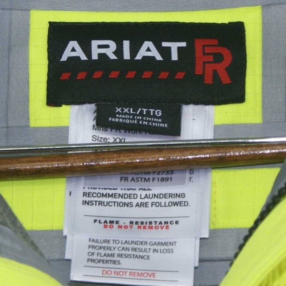 Ariat Work Men XXL FR Hi-Vis Hooded H2O Jacket Yellow Waterproof CAT 2 10041788 - Picture 3 of 16